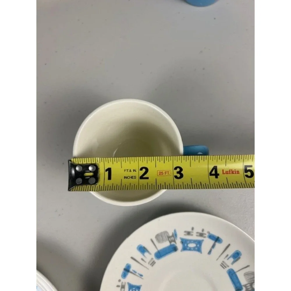 Vintage Mid Century Modern Atomic‎ Kitchen Blue Tea Coffee Cup Saucer Set of Two